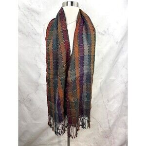 INTIWARA Bolivia 100% Alpaca Scarf Multicolor Geometric Knit Fringe Cottagecore